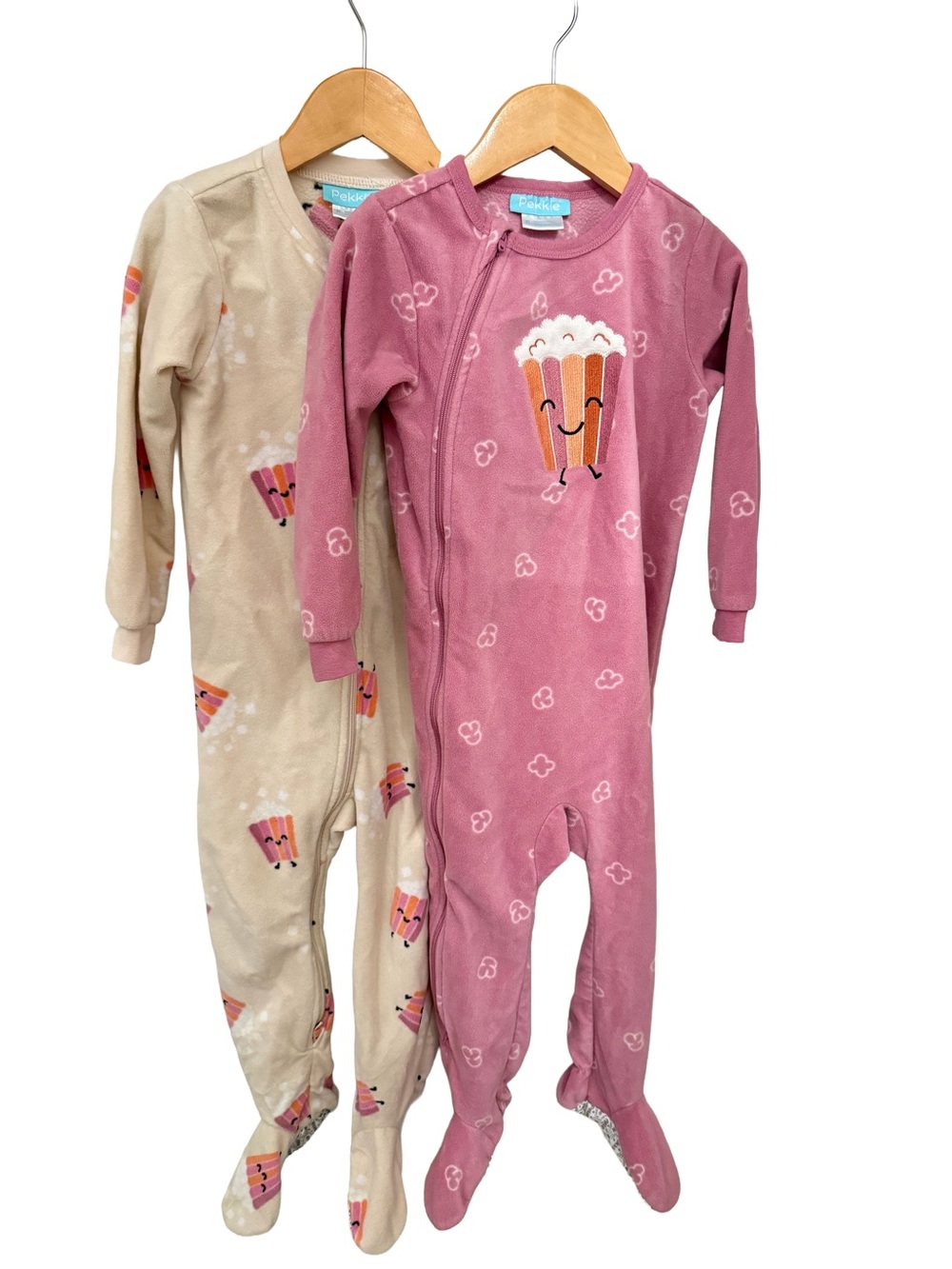Pekkle Fleece Sleepers Onesie Bundle- 3T- Popcorn Print